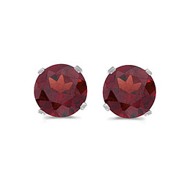 14k White Gold Round Garnet Stud Earrings