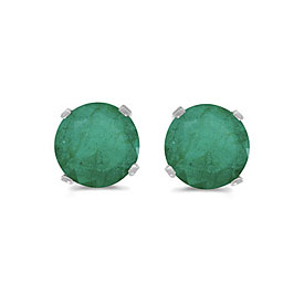 14k White Gold Round Emerald Stud Earrings