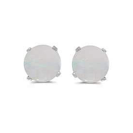 14k White Gold Round Opal Stud Earrings