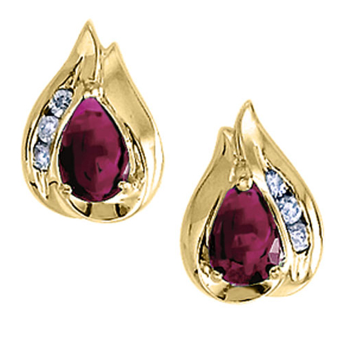 14k Yellow Gold Pear Ruby And Diamond Earrings
