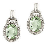 14K White Gold 8x6 Oval Green Amethyst and Diamond Earrings