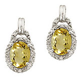 14K White Gold Lemon Quartz and Diamond Earrings