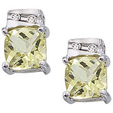 14K White Gold 5 mm Lemon Quartz and Diamond Earrings