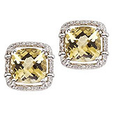 14K White Gold Lemon Quartz and Diamond Earrings