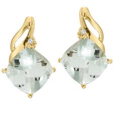 14K Yellow Gold Green Amethyst and Diamond Earrings