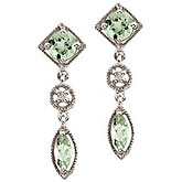 14K White Gold Green Amethyst and Diamonds Dangling Earrings