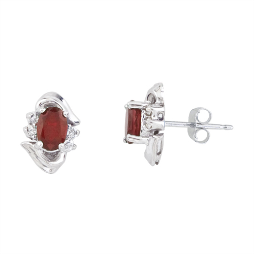 14k White Gold Ruby And Diamond Earrings