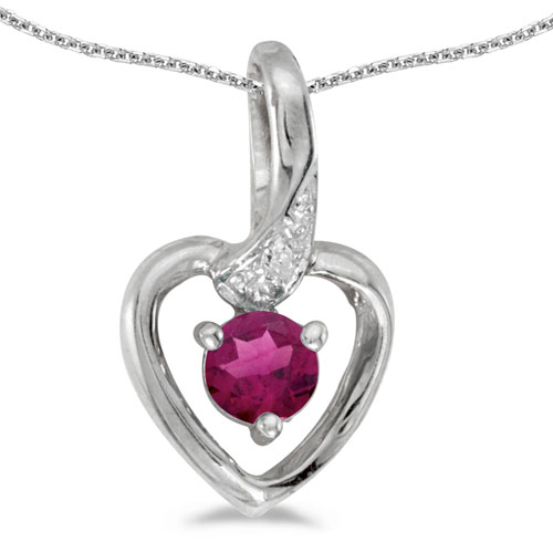 10k White Gold Round Rhodolite Garnet And Diamond Heart Pendant