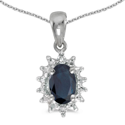 14k White Gold Oval Sapphire And Diamond Pendant