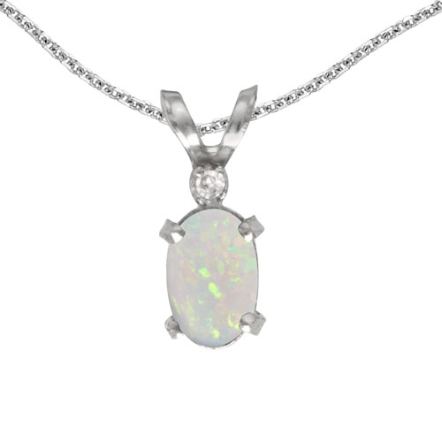 14k White Gold Oval Opal And Diamond Filagree Pendant