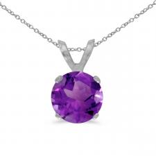 14k White Gold 6mm Round Amethyst Stud Pendant (.65 ct) with Chain