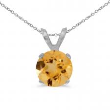 14k White Gold 6mm Round Citrine Stud Pendant (.60 ct) with Chain