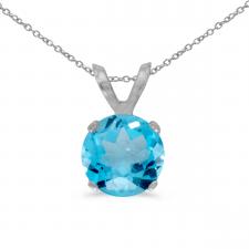 14k White Gold 6mm Round Blue Topaz Stud Pendant (1.00 ct) with Chain
