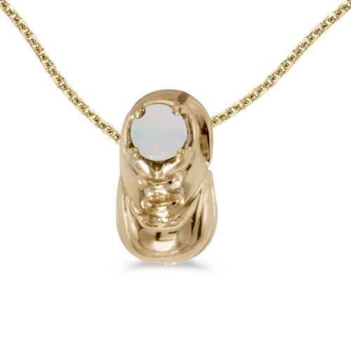 14k Yellow Gold Round Opal Baby Bootie Pendant