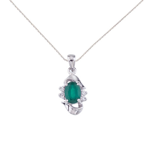 14k White Gold Emerald And Diamond Pendant