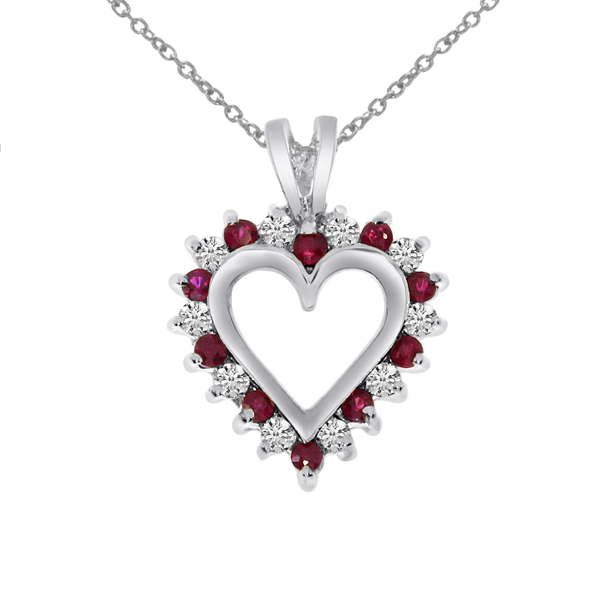14k White Gold Ruby and Diamond Heart Shaped Pendant