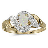 14k Yellow Gold Oval Opal And Diamond Swirl Ring