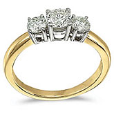 14k Yellow Gold 0.75 Ct Three Stone Diamond Ring