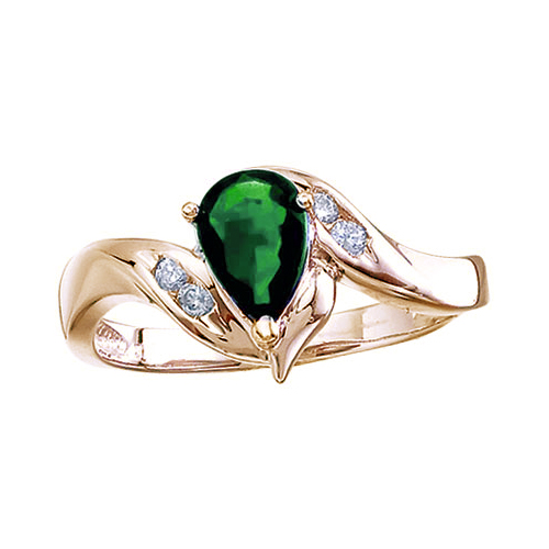 14k Yellow Gold Pear Emerald And Diamond Swirl Ring