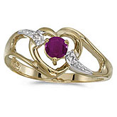 10k Yellow Gold Round Ruby And Diamond Heart Ring