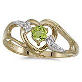 10k Yellow Gold Round Peridot And Diamond Heart Ring