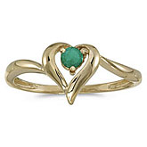 10k Yellow Gold Round Emerald Heart Ring