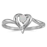 10k White Gold Round Opal Heart Ring