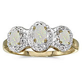 10k Yellow Gold Oval Opal And Diamond Three Stone Ring