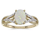 10k Yellow Gold Oval Opal And Diamond Ring