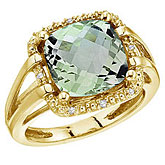 14K Yellow Gold 10 mm Green Amethyst and Diamond Rope Ring