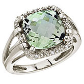 14K White Gold 10 mm Green Amethyst and Diamond Rope Ring
