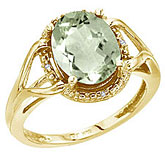 14K Yellow Gold 10x8 Oval Checkerboard Green Amethyst and Diamond Ring