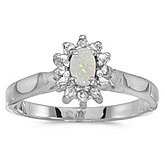 10k White Gold Oval Opal And Diamond Ring
