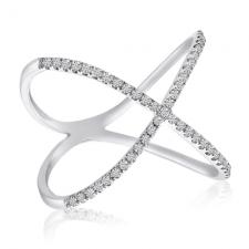 14k White Gold Diamond X Shape Fashion Ring