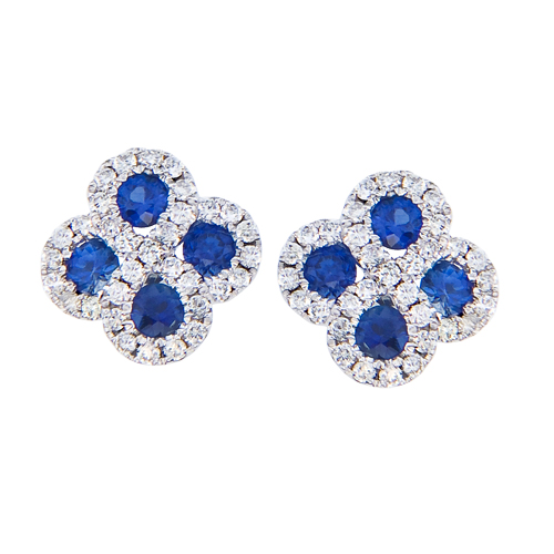 14k White Gold Sapphire and .26 ct Diamond Clover Earrings
