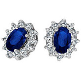 14K White Gold Precious Oval Sapphire and Diamond Earrings